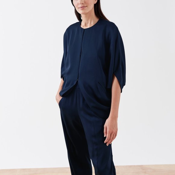 Zero + Maria Cornejo - Cropped Akeo Pant, Pebble Silk, Ink Jet (Navy), 10 - Picture 3 of 3